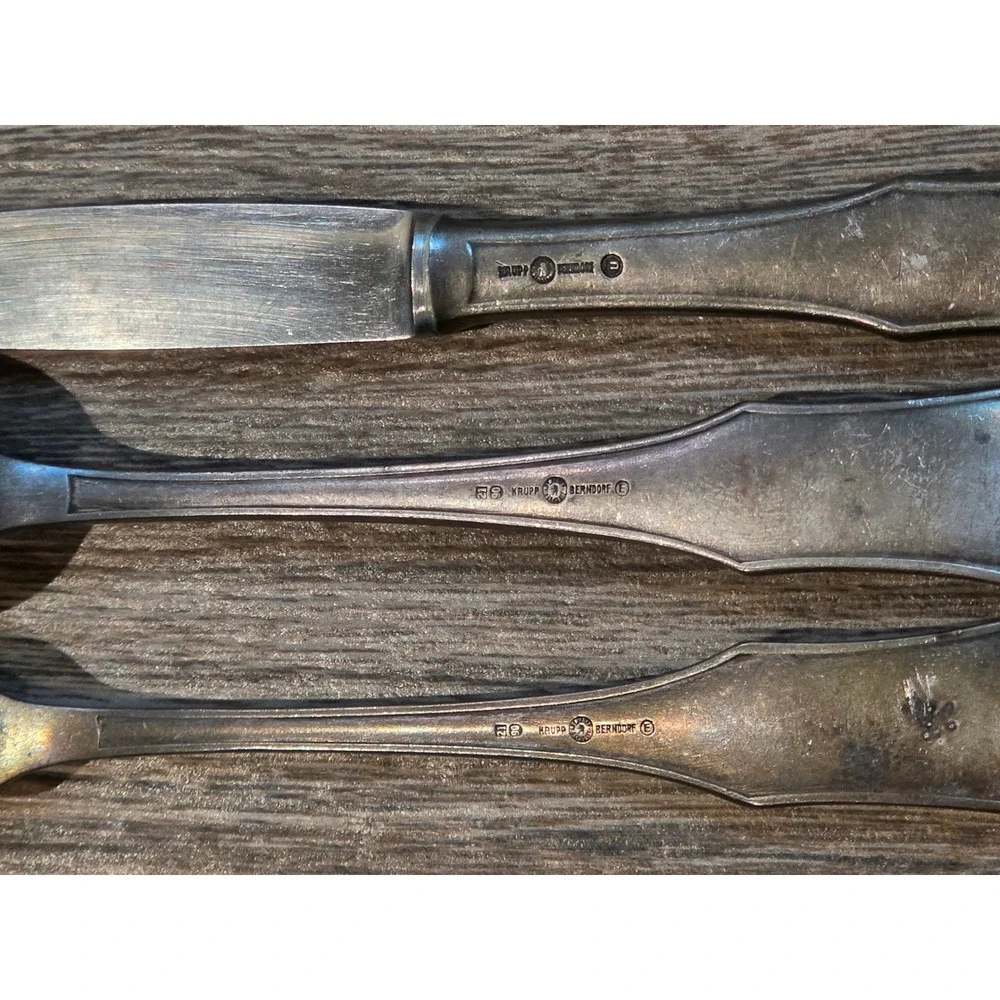 Vintage Berndorf Krupp Silver Plate Fairy Tale Childrens Cutlery 3pc Set Austria